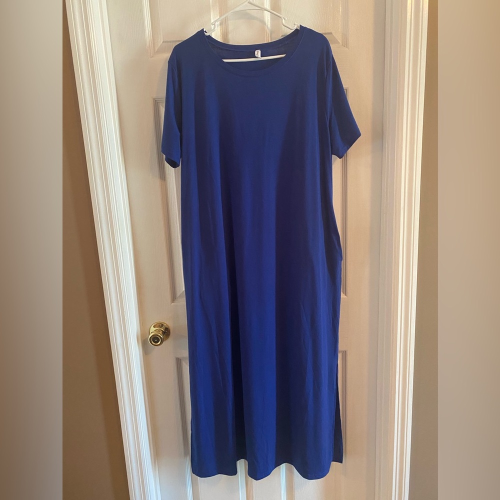 Casual Blue Women's Maxi Dress with Pockets